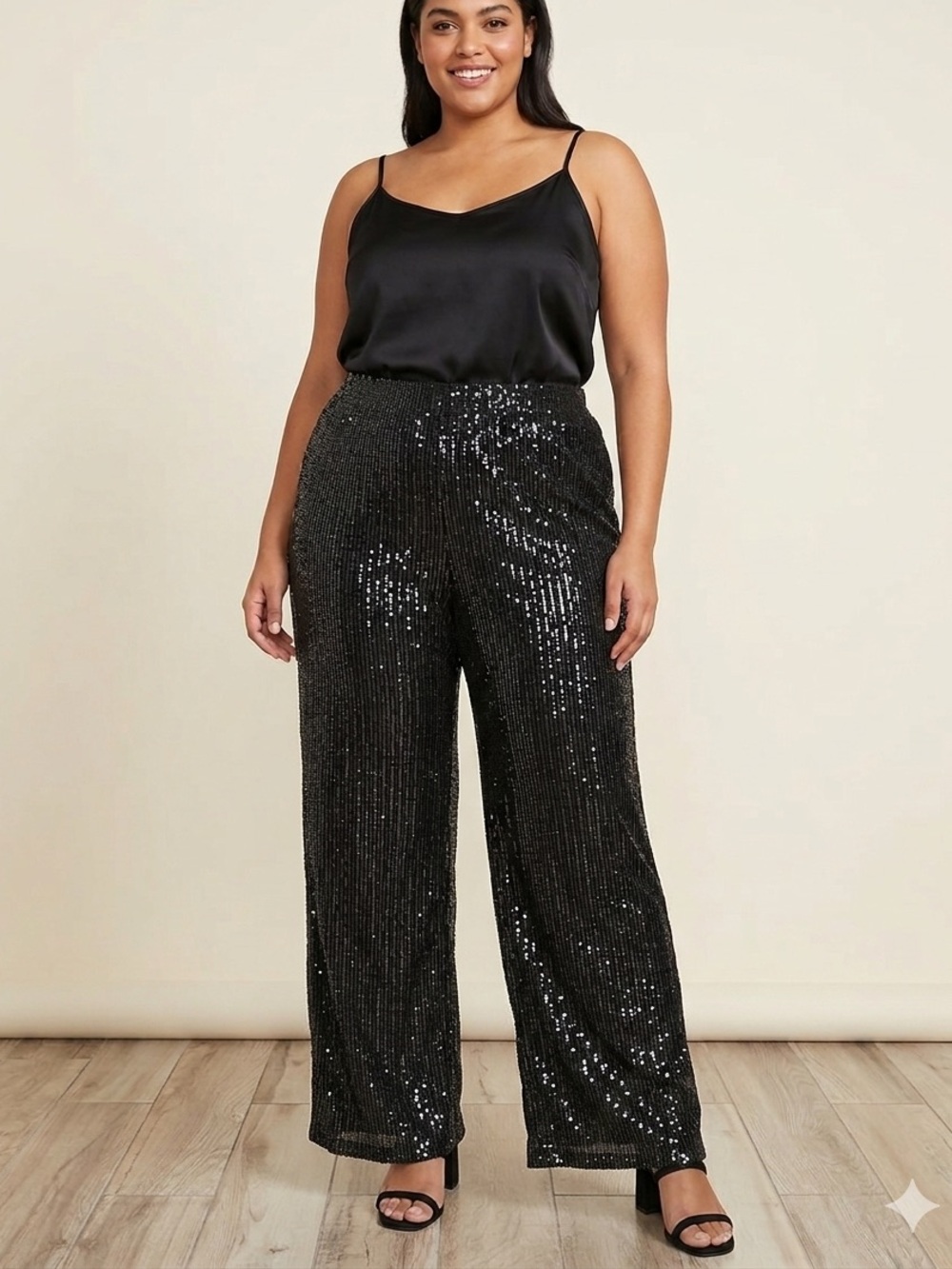 Black Sequin Wide-Leg Sparkle Pants-3x ✨